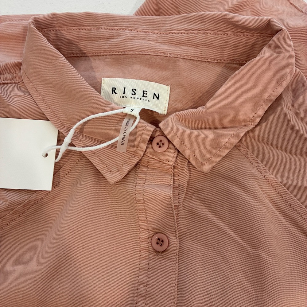 Risen Womens M Tencel Button Up Soft Pink Pocket Shirt Boho Casual Shacket Soft - Picture 5 of 16